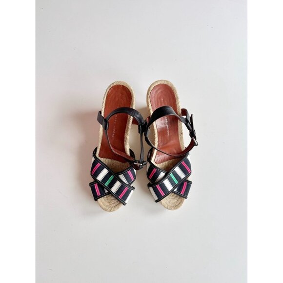 MARC BY MARC JACOBS Striped Grosgrain Leather Espadrille Wedge Sandals, Size 38 - Picture 2 of 15